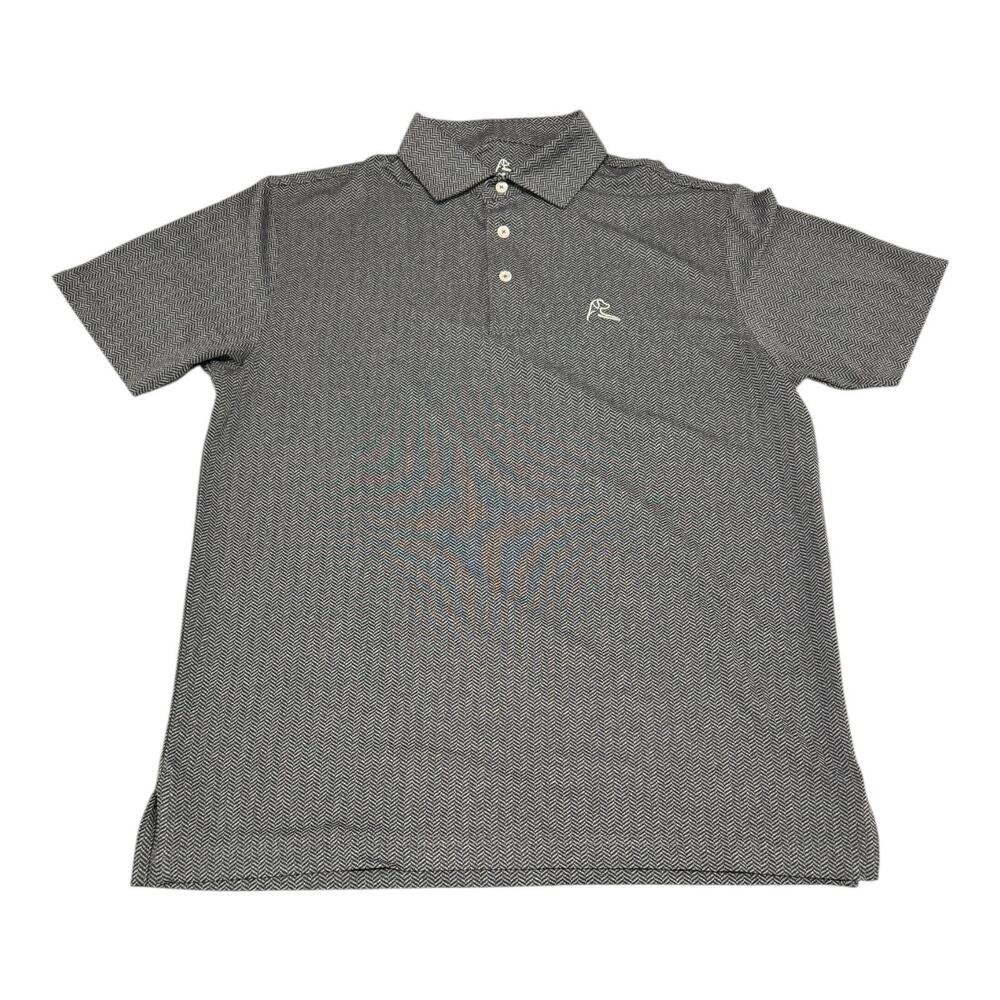 Rhoback M Black Gray Chevron Herring Bones Polo Shirt Athleisure Relax Golf - Picture 2 of 10